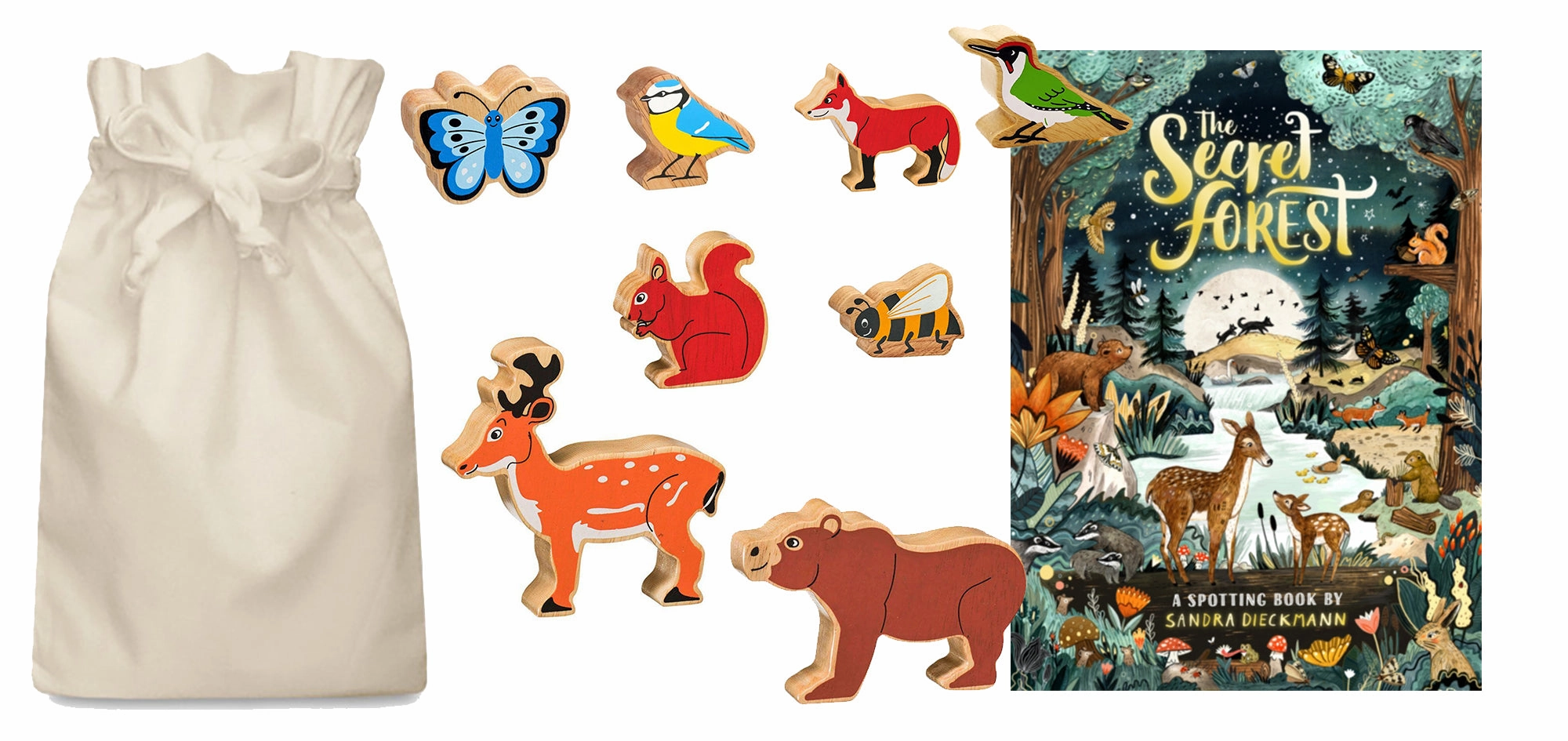 The Secret Forest Story Sack  Nature Book with Wooden Animals Farm Yard