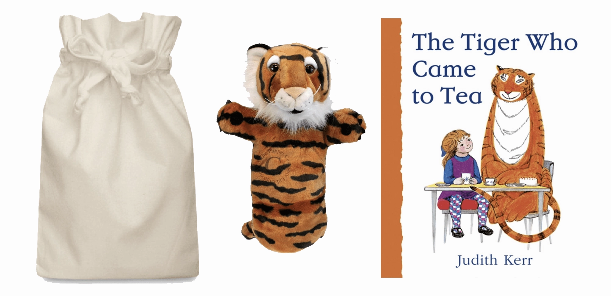 Hardship Face Reading Pro The Tiger Who Came to Tea Story Sack with Tiger Hand Puppet