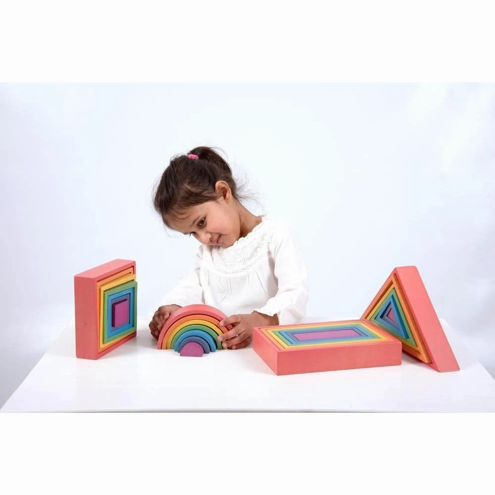Wooden Rainbow Shapes Architect Building Block Set Community Helpers Conclusion Drawing