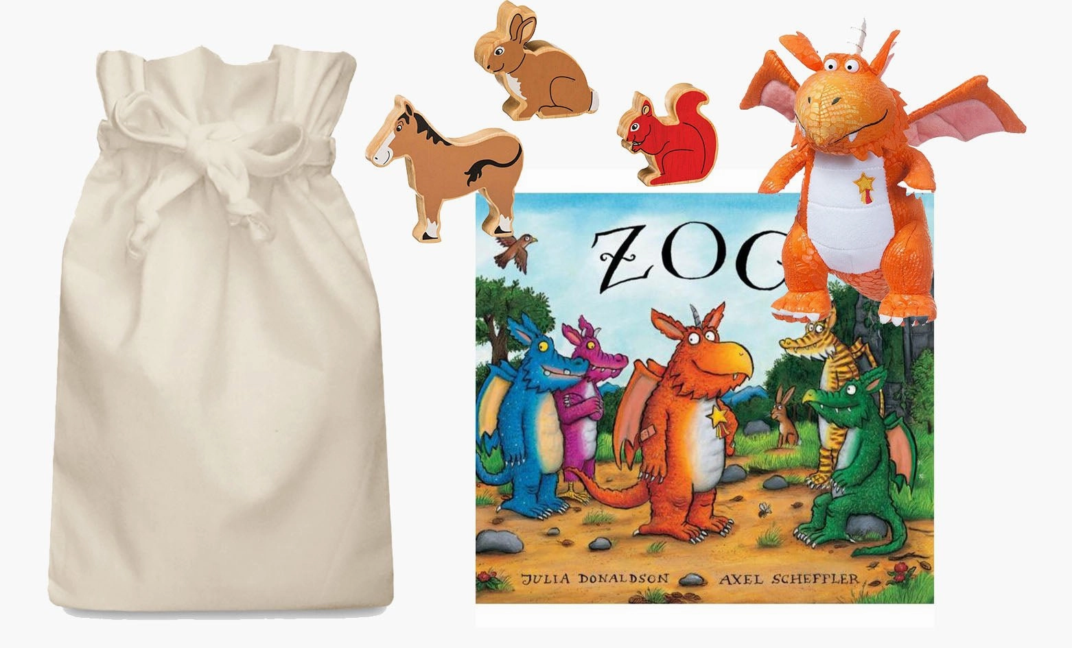 Zog Story Sack with Lanka Kade Wooden Animals and Zog Soft Toy Communication Skill
