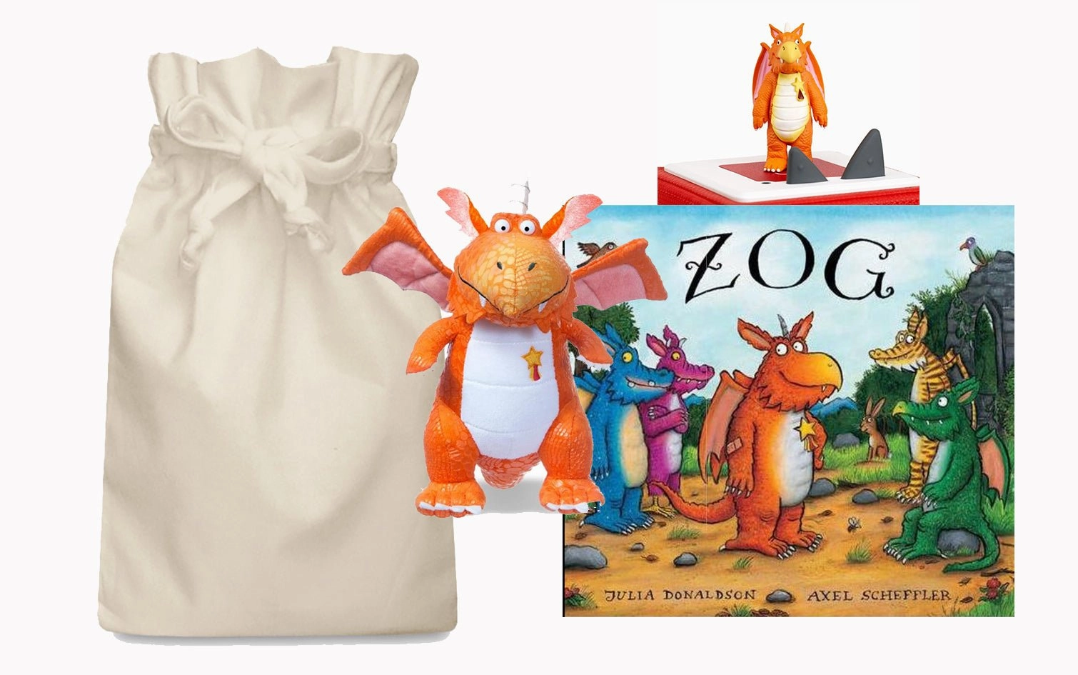 Zog Tonie Bedtime Story Sack with Aurora Soft Toy Dragon Discovery Set Concentration Master